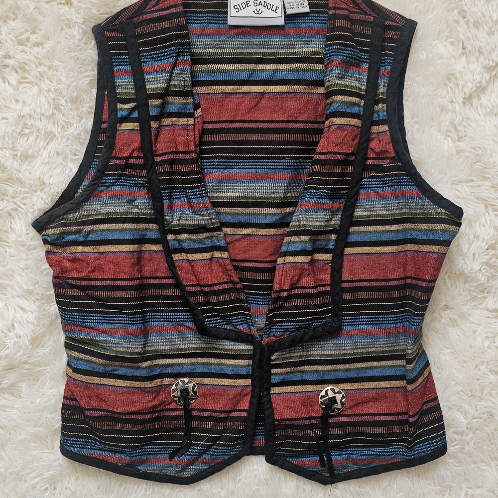 Vintage 90s South Western Striped Vest By Side Saddle Womens Size Large